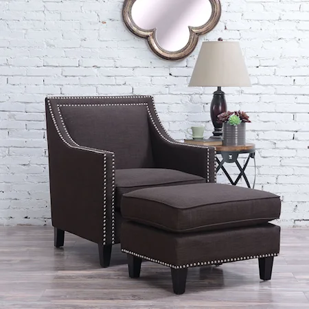 Transitional Chair & Ottoman Set with Nailhead Trim